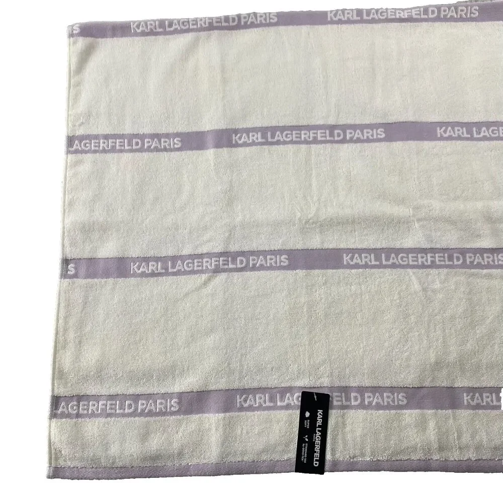 Karl Lagerfeld Paris 3 Piece Bath Towel White Lavender Purple Cotton 52
